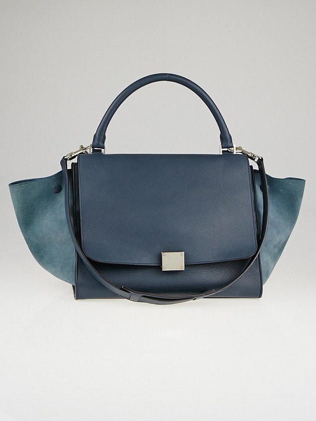 Celine Blue Leather/Suede Medium Trapeze Bag