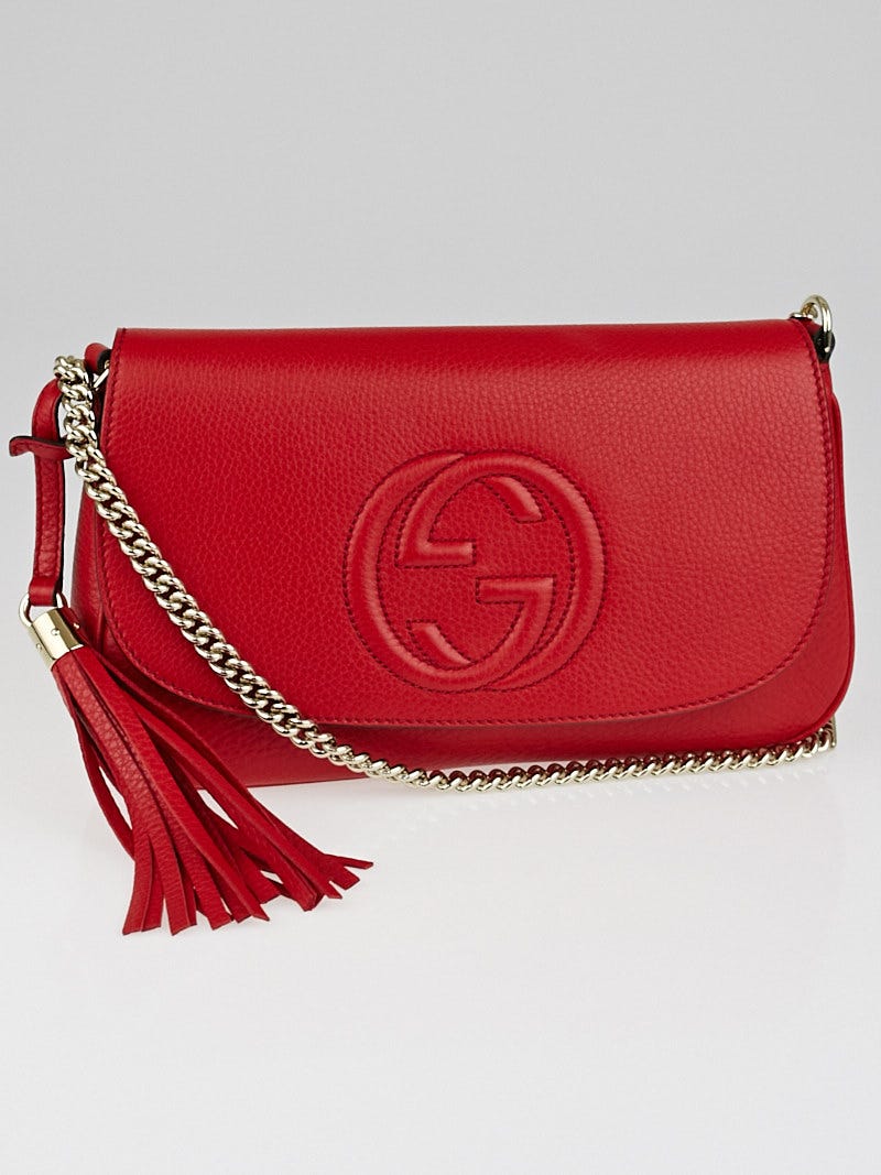 Gucci Red Leather Soho Chain Shoulder Crossbody Bag