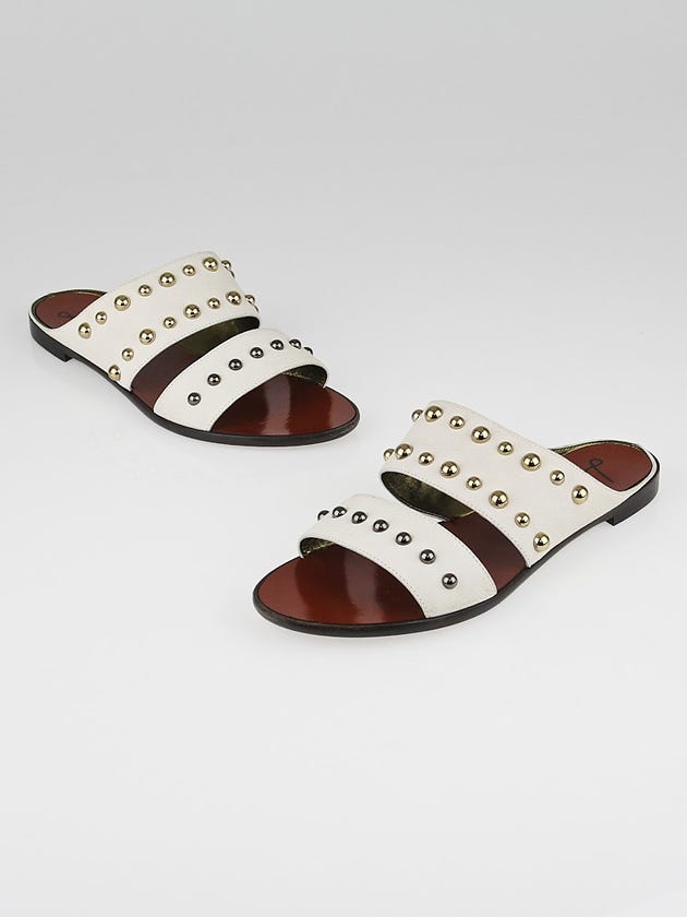 Lanvin White Studded Leather Slide Sandals Size 8.5/38