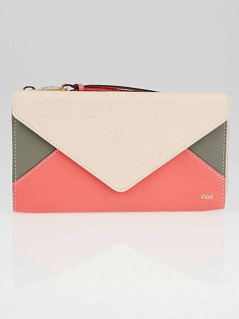 Chloe Pink/Grey Tricolor Leather Zip Envelope Wallet