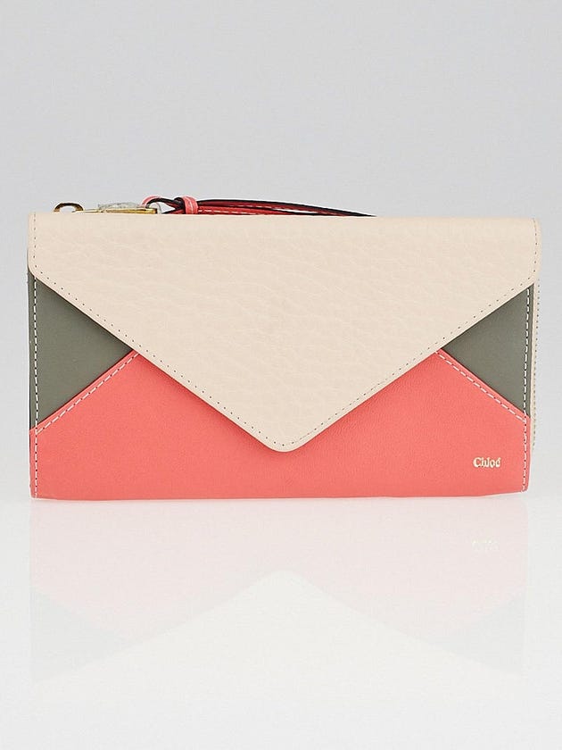 Chloe Pink/Grey Tricolor Leather Zip Envelope Wallet