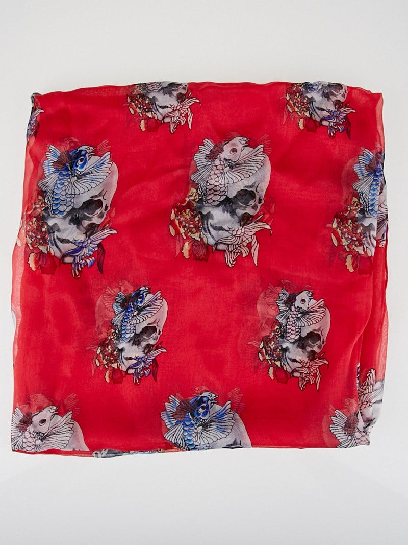 最高品質の McQueen Alexander Red Closet Yoogi's | Scarf Silk Fish and Skull 小物