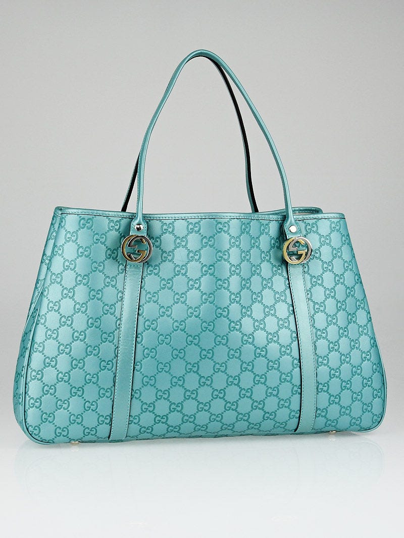 Gucci Turquoise Guccissima Leather GG Twins Large Tote Bag Yoogi s Closet