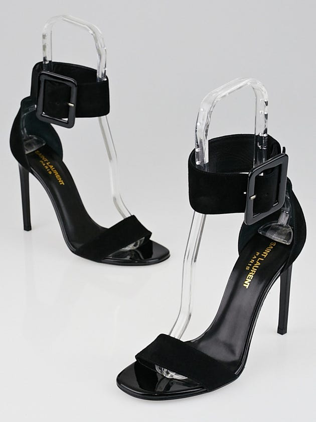 Yves Saint Laurent Black Suede Jane Ankle Strap Sandals Size 8/38.5