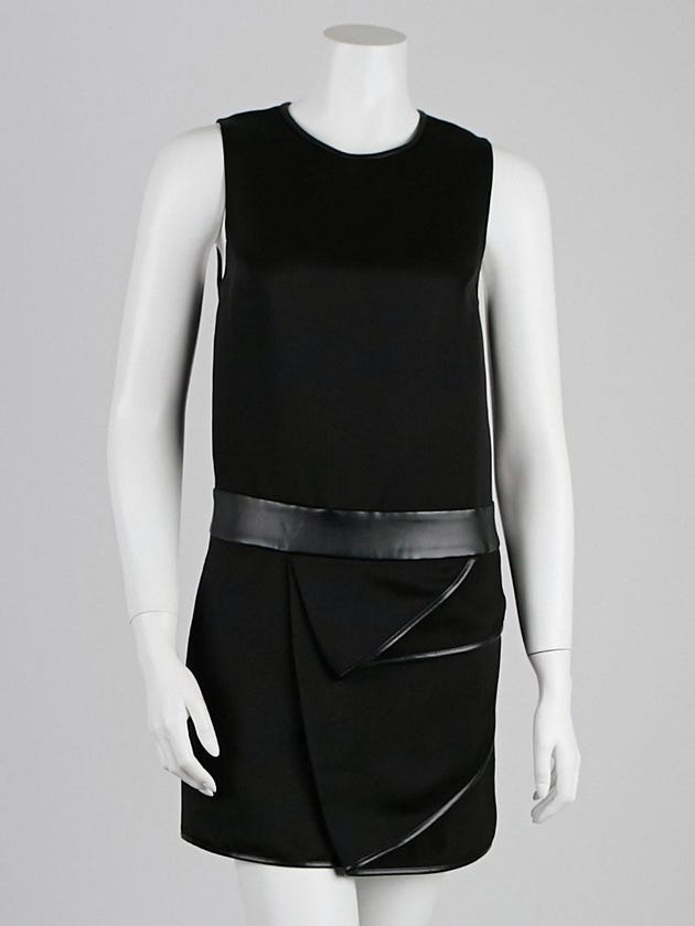 3.1 Phillip Lim Black Faille Faux Leather Trim Sleeveless Dress Size 0