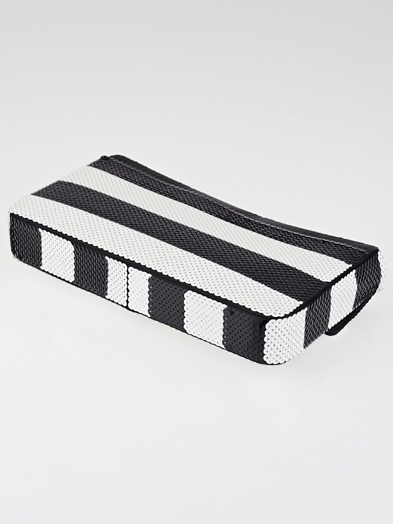 Prada Black/White Paillettes Bar Clutch Bag | Yoogi's Closet