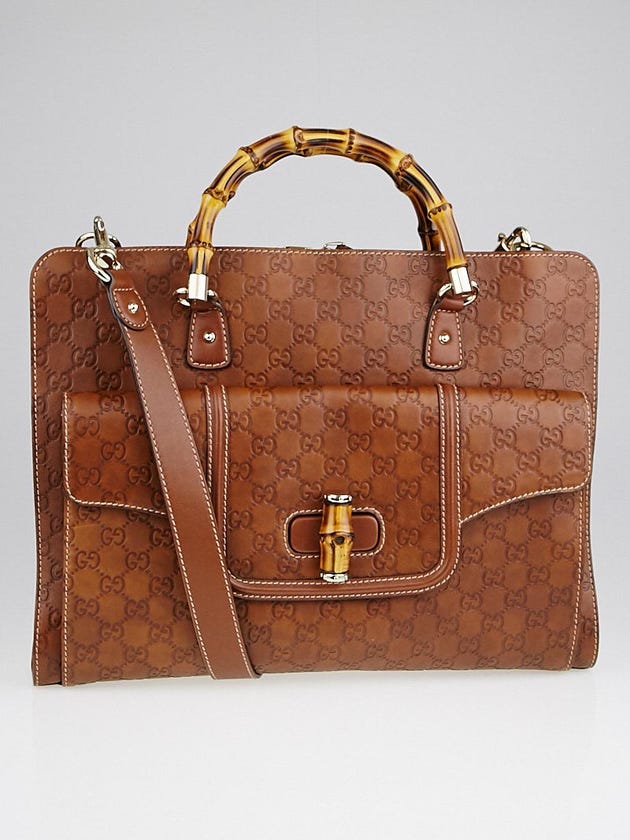 Gucci Brown Guccissima Leather Bamboo Handle Briefcase Bag
