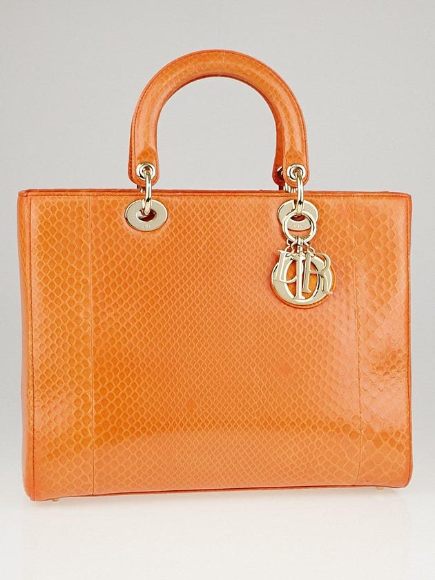 Christian Dior Orange Python Haute Maroquinerie Large Lady Dior Tote Bag