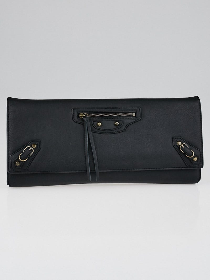 Balenciaga Black Calfskin Leather Papier Landscape Clutch Bag