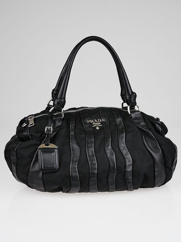 Prada Black Tessuto Nylon and Nappa Leather Stripes Bag BL0538