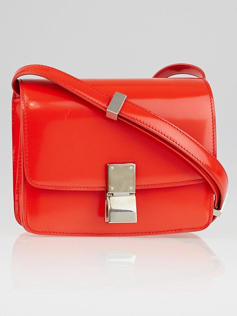 Celine Red Orange Leather Medium Classic Box Shoulder Bag Celine