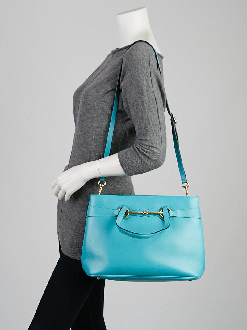 Gucci Turquoise Leather Bright Bit Medium Top Handle Tote Bag Yoogi s Closet