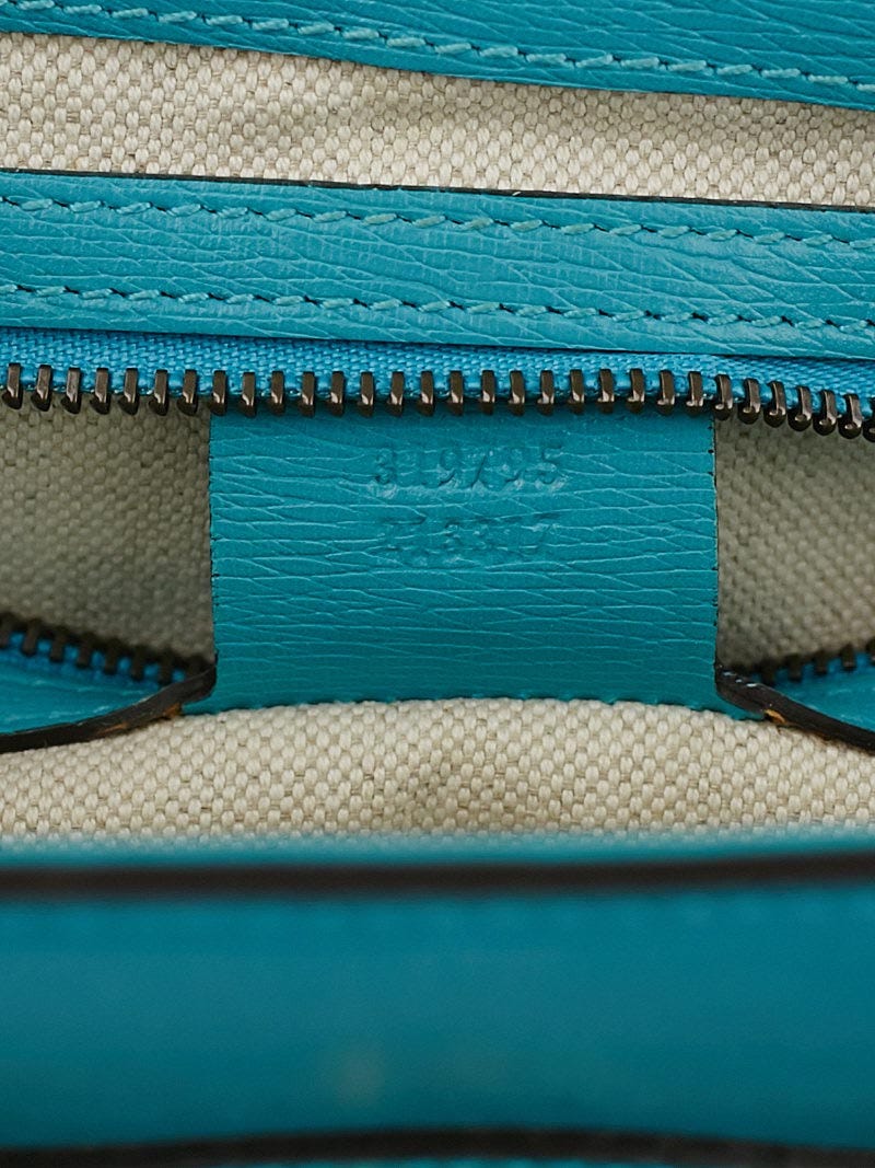 Gucci Turquoise Leather Bright Bit Medium Top Handle Tote Bag