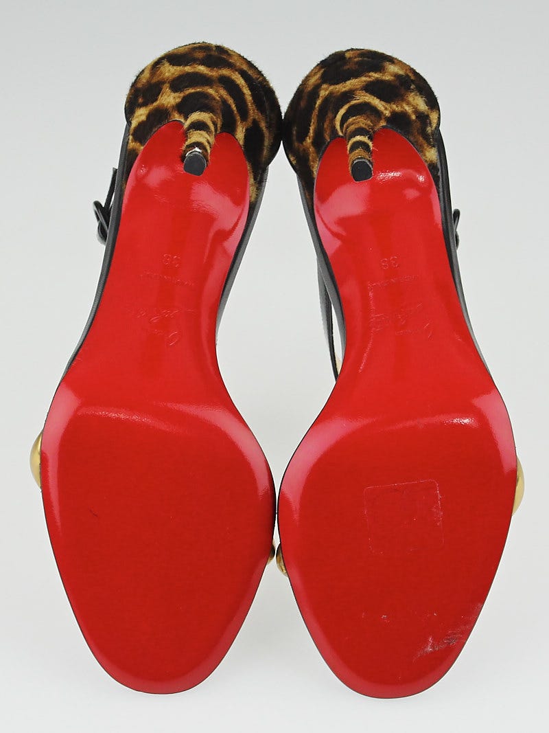 Christian Louboutin Black Patent Leather and Leopard Print