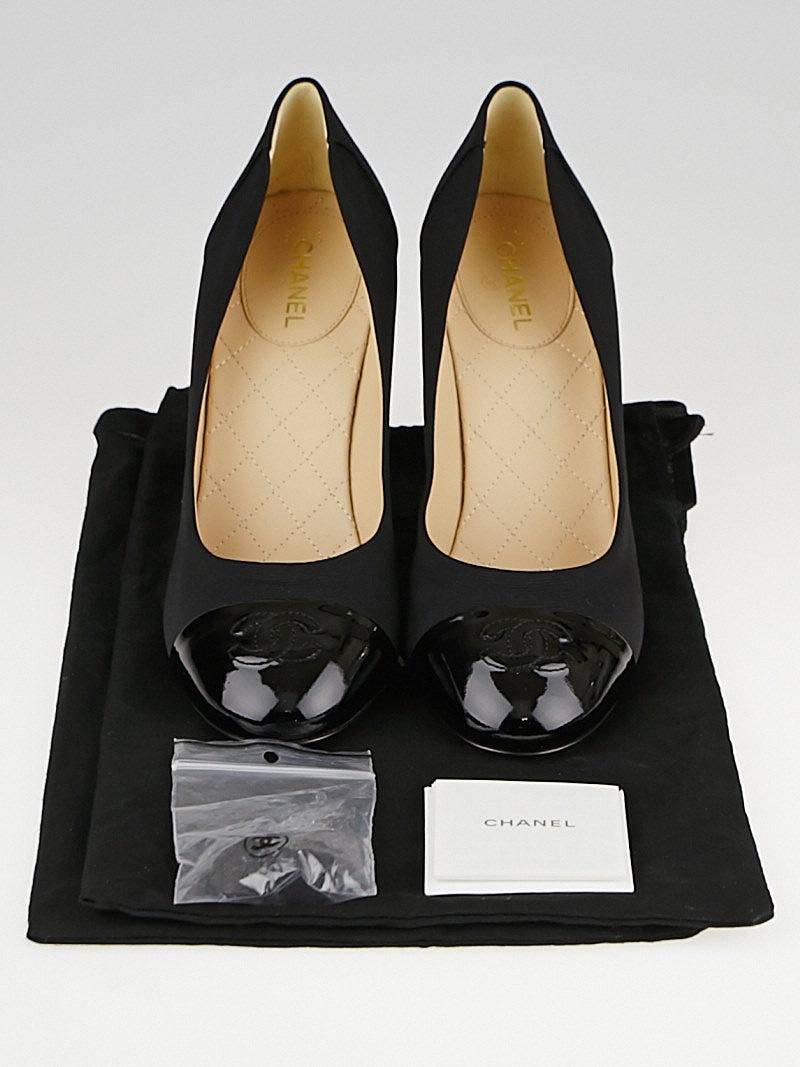 Chanel Black Grosgrain Fabric/Patent Leather CC Cap Toe