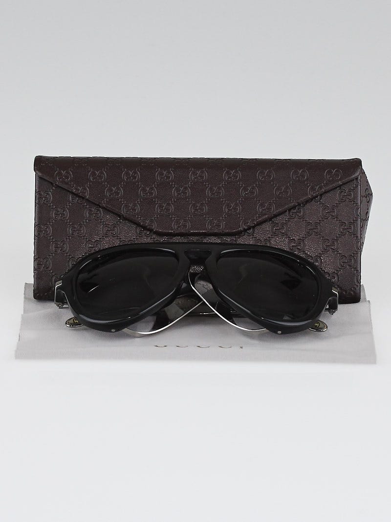 Gucci Black Optyl Frame Metal Blinkers Aviator Sunglasses