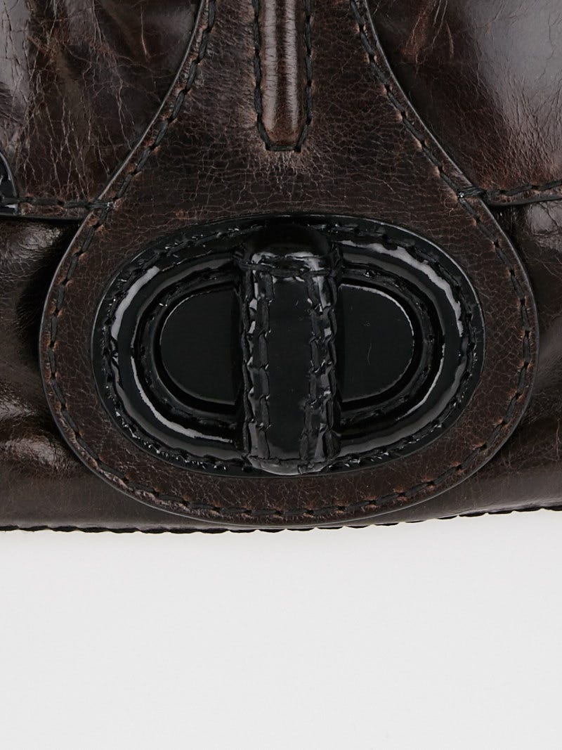 Prada Moro and Black Vitello Shine Leather Turn-Lock Flap Bag