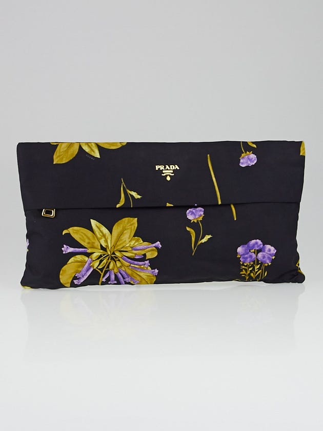 Prada Black Floral Print Faille Silk Clutch Bag BP0286