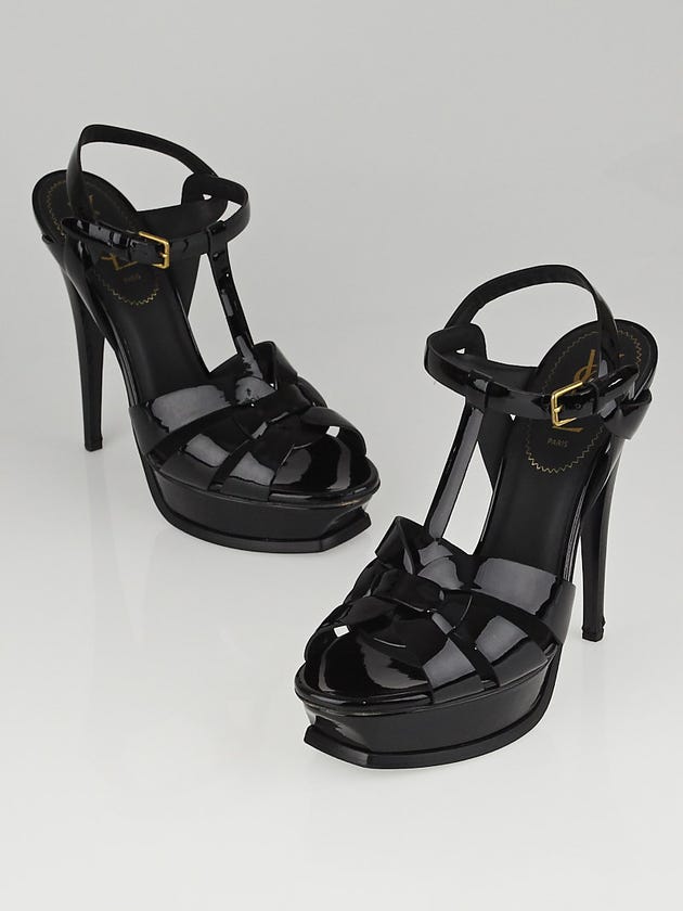 Yves Saint Laurent Black Patent Leather Tribute 105 Sandals Size 8.5/39