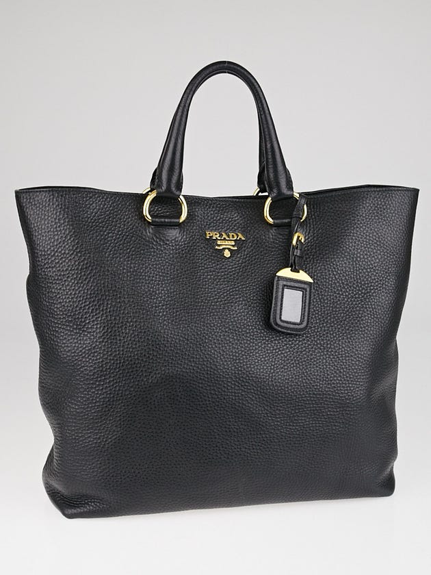Prada Black Vitello Daino Leather Large Shopping Tote Bag BN1713 w/o Shoulder Strap