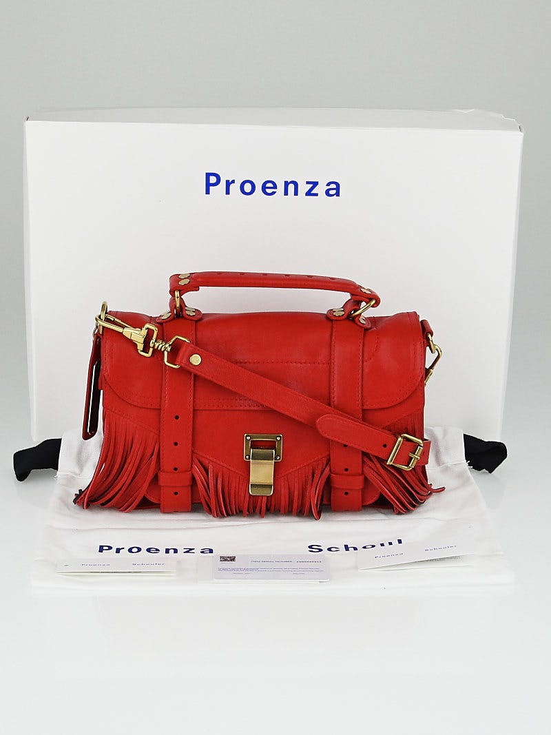 Proenza Schouler Mandarin Red Leather Fringe PS1 Tiny Bag