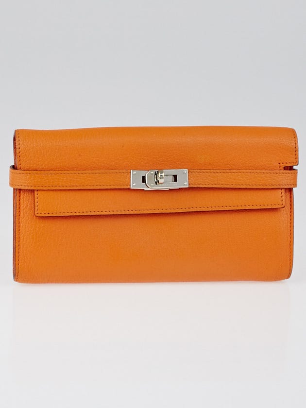 Hermes Orange Chevre Leather Kelly Long Wallet