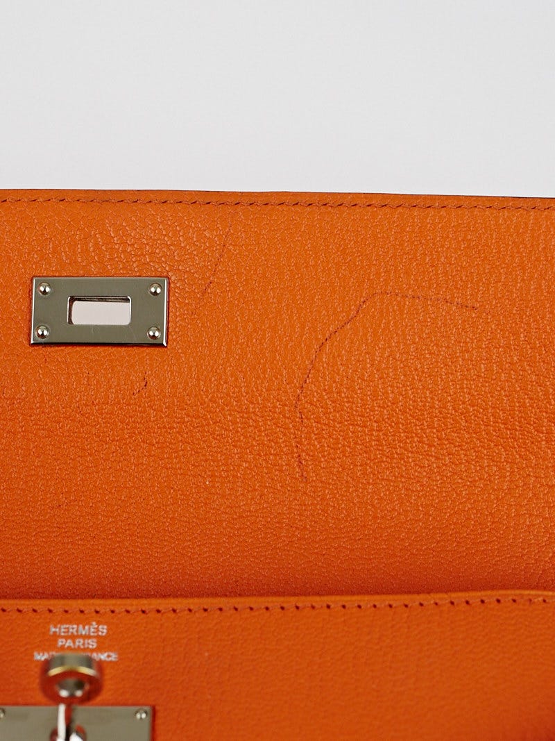 Hermes Kelly Longue Wallet Orange H Chevre Mysore Palladium Hardware