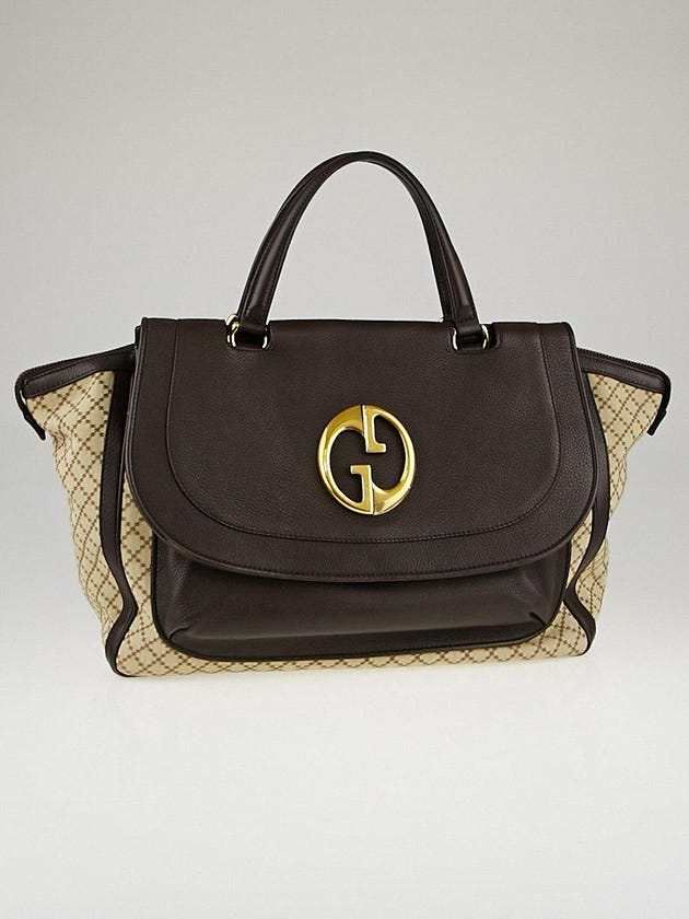Gucci Beige/Ebony Diamante Canvas '1973' Medium Top Handle Tote Bag