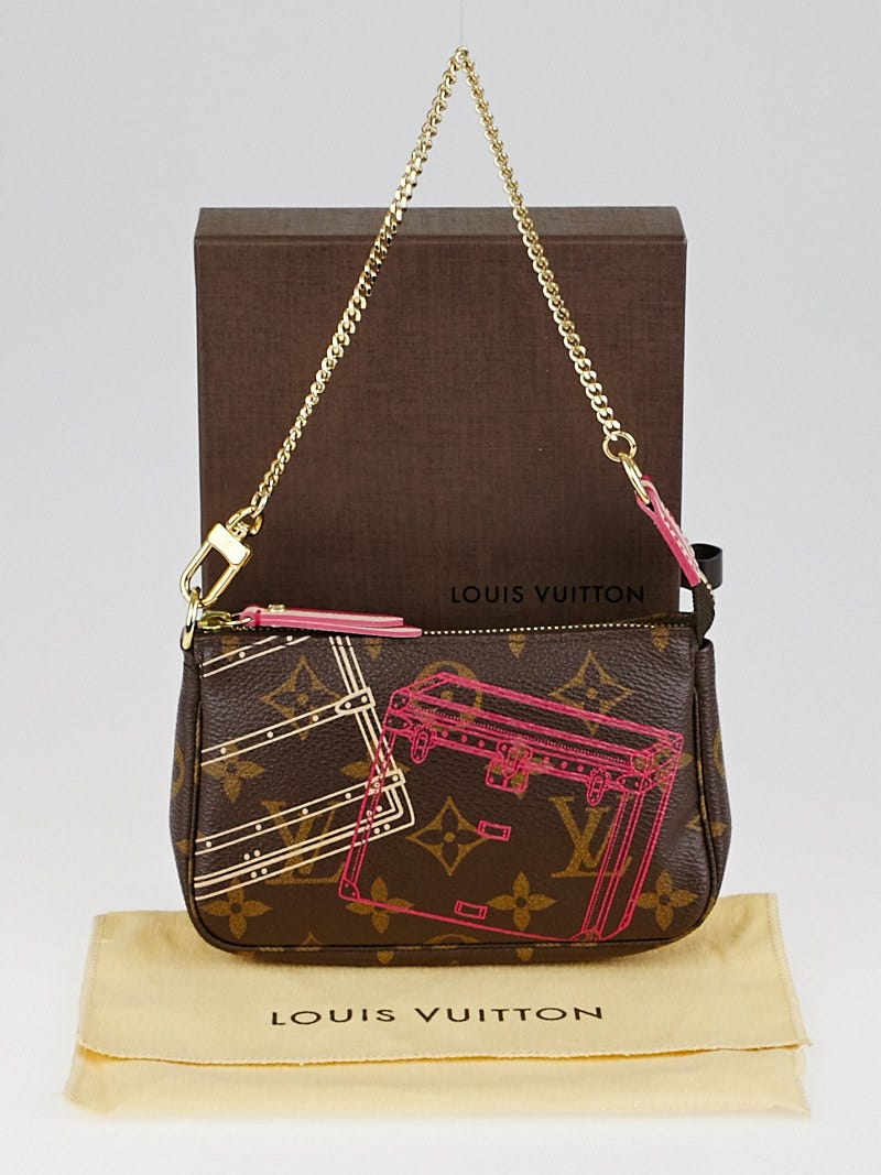 New Louis Vuitton Mini Pochette Accessoires Rose Gold Monogram Vernis  Leather