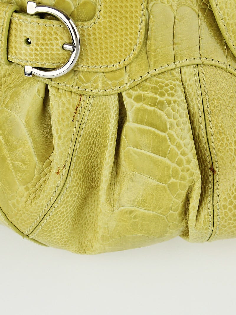 Salvatore Ferragamo Lime Green Ostrich Leg Leather Marisa