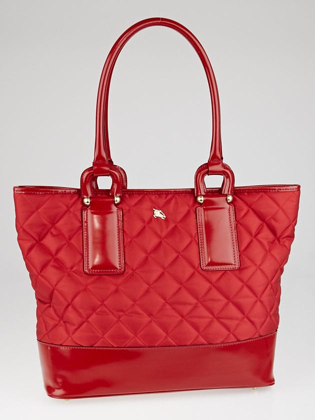 Burberry Red Quilted Nylon Large Grange Tote Bag