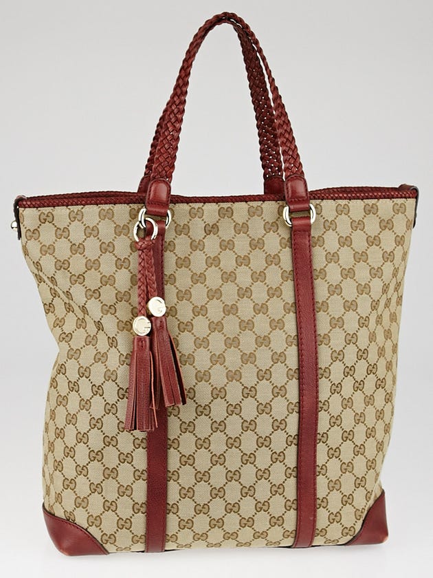 Gucci Beige/Red GG Canvas Marrakech Large Tote Bag