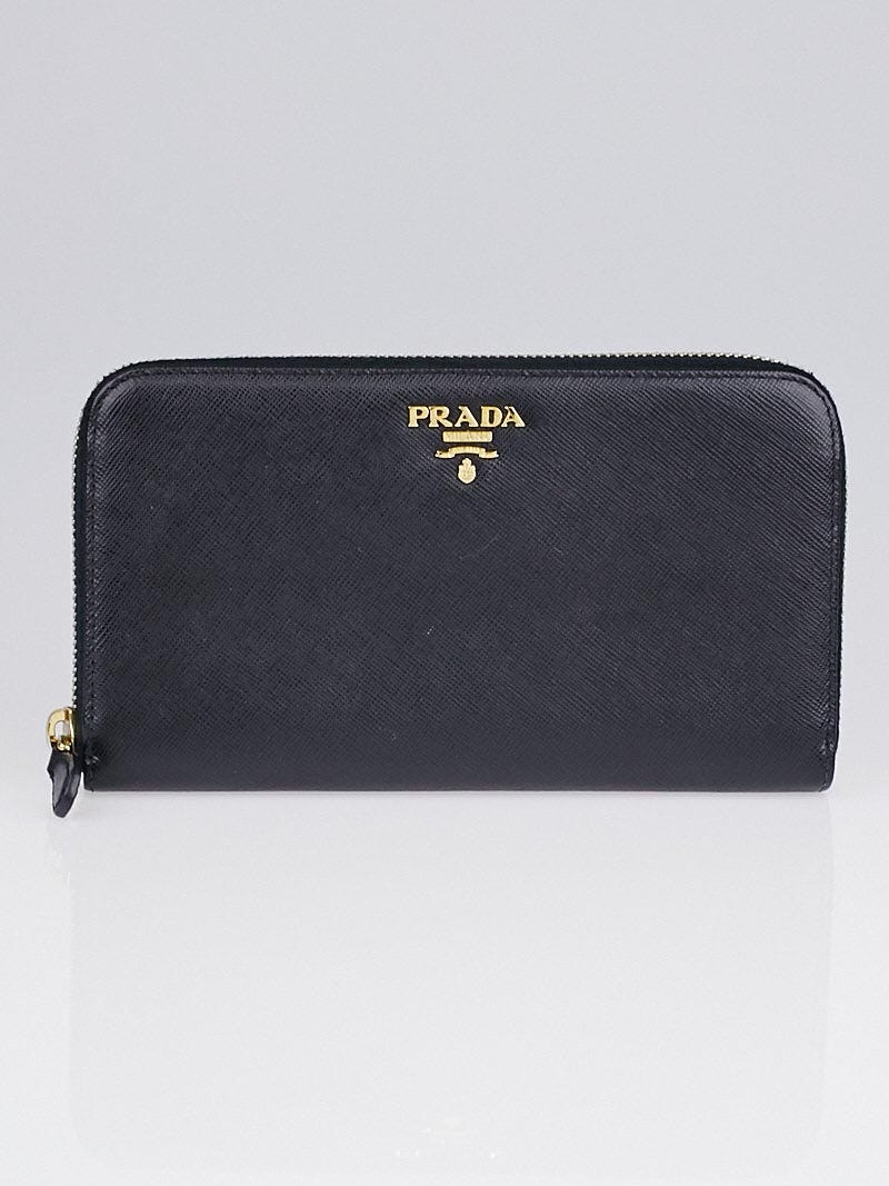 Prada Black Saffiano Metal Leather Zip Wallet 1M0506