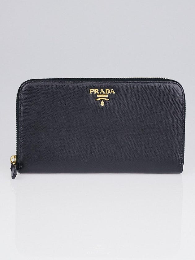 Prada Black Saffiano Metal Leather Zip Wallet 1M0506