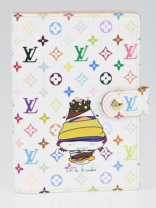 Louis Vuitton Limited Edition White Monogram Multicolore Chibi Kinoko Small Ring Agenda Cover