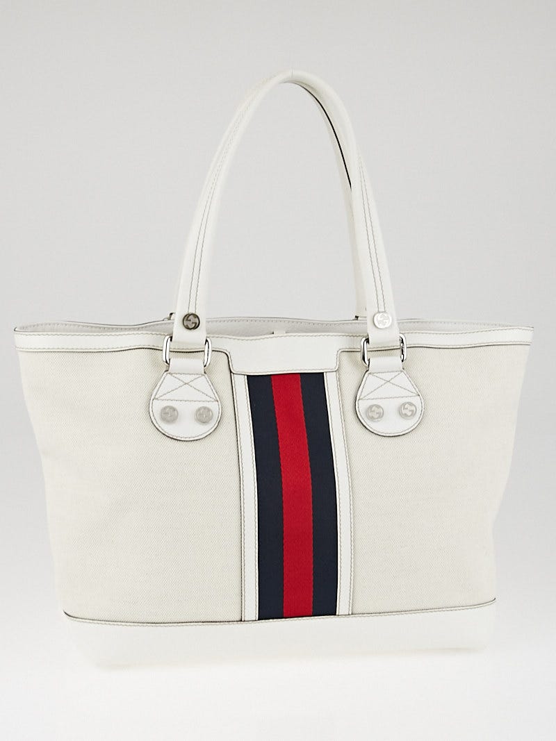 Gucci White Canvas Vintage Web Sunset Medium Tote Bag Yoogi s Closet