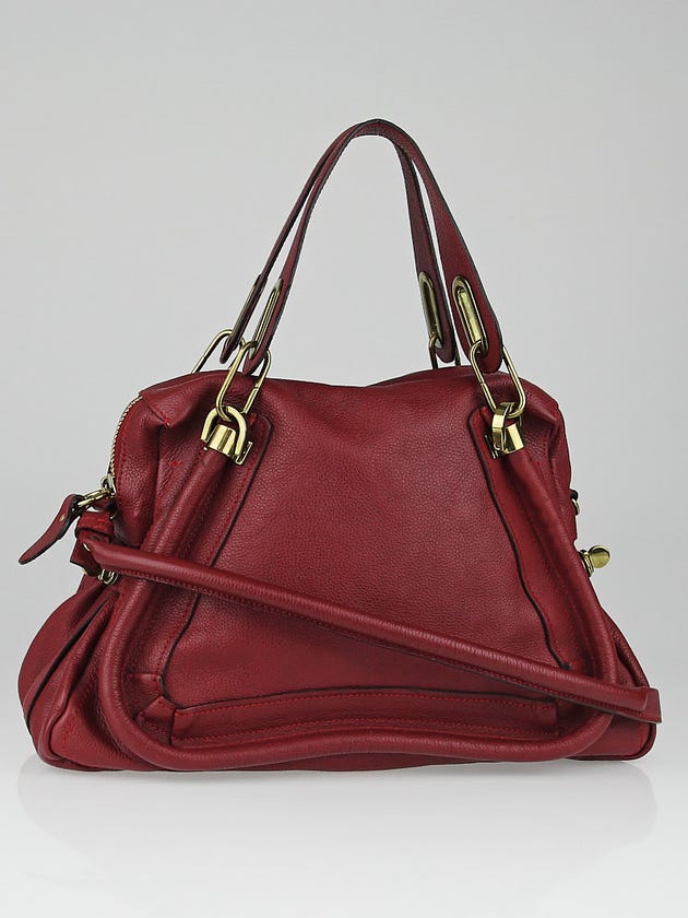 Chloe Dark Red Pebbled Leather Medium Paraty Bag