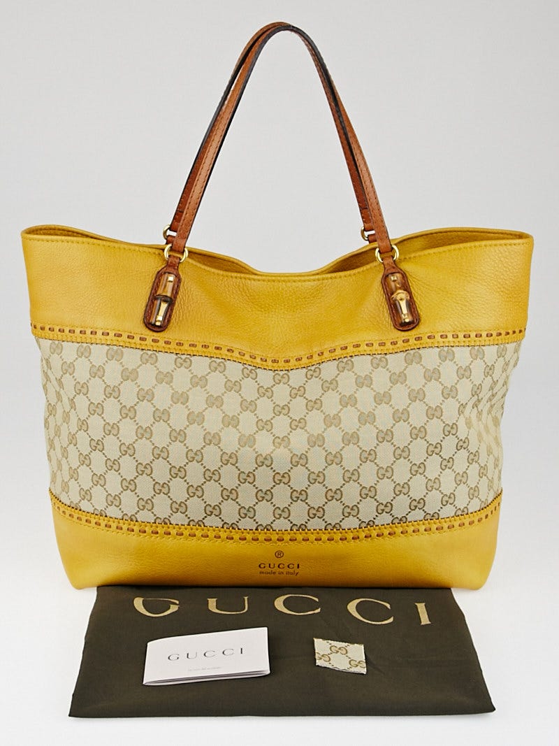 Gucci Beige/Yellow GG Canvas/Patent Leather Shoulder Bag - Yoogi's Closet