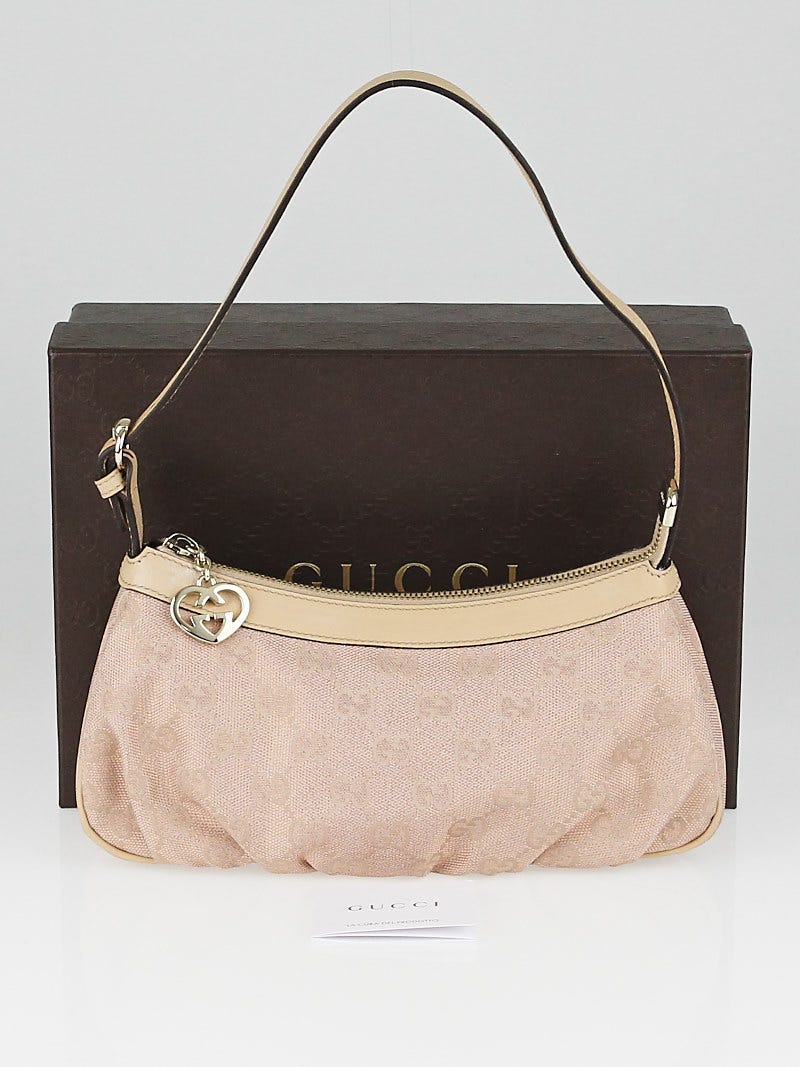 Gucci Pink GG Canvas Interlocking G Heart Pochette Bag - Yoogi's Closet