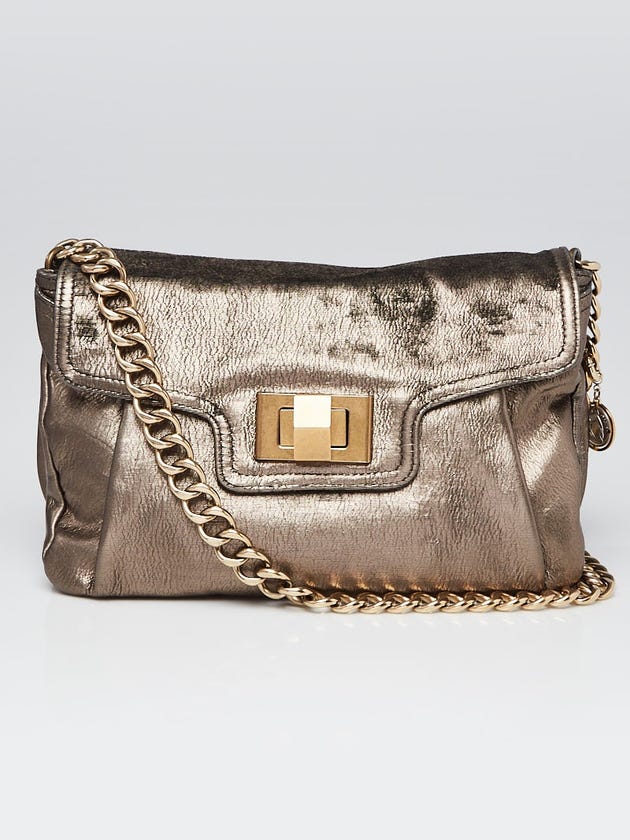 Lanvin Silver Embossed Leather Flap Bag