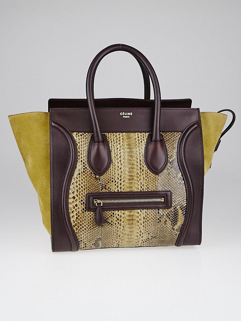 Celine Yellow/Burgundy Python and Leather Mini Luggage Tote Bag | Yoogi ...