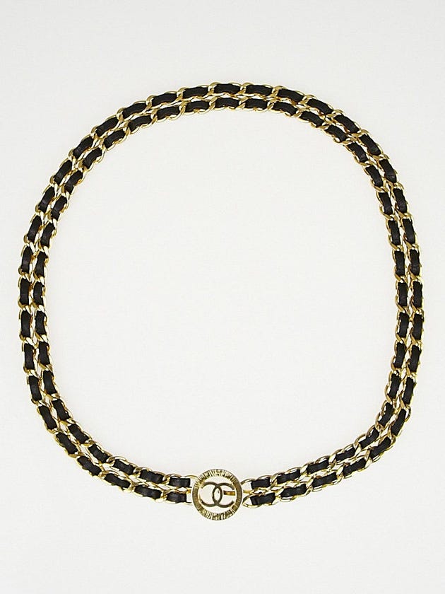 Chanel Black Leather and Chain Entwined CC Medallion Belt