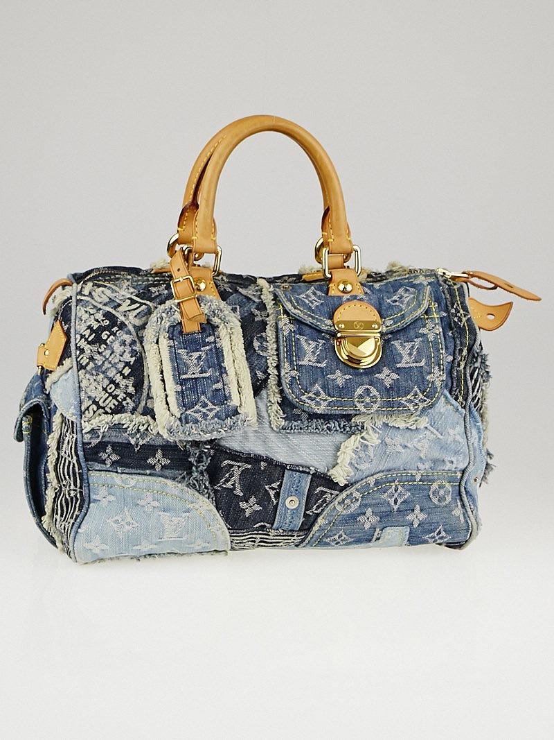 Louis Vuitton Limited Edition Blue Denim Patchwork Denim Speedy Bag -  Yoogi's Closet