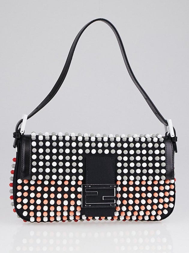 Fendi Black Canvas Multicolor Stud Applique Super Bowl Baguette Bag 8BR600