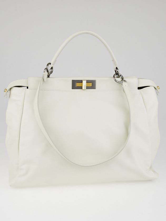 Fendi White Leather Peekaboo Large Bag 8BN210