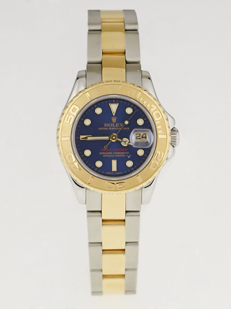 Rolex Yacht-Master 18K Yellow Gold Blue Dial Ladies 29mm Watch A 169628