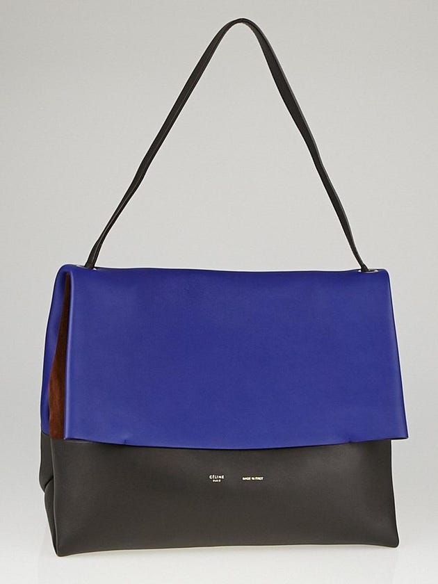Celine Blue/Black Calfskin Leather and Brown Suede All Soft Shoulder Bag