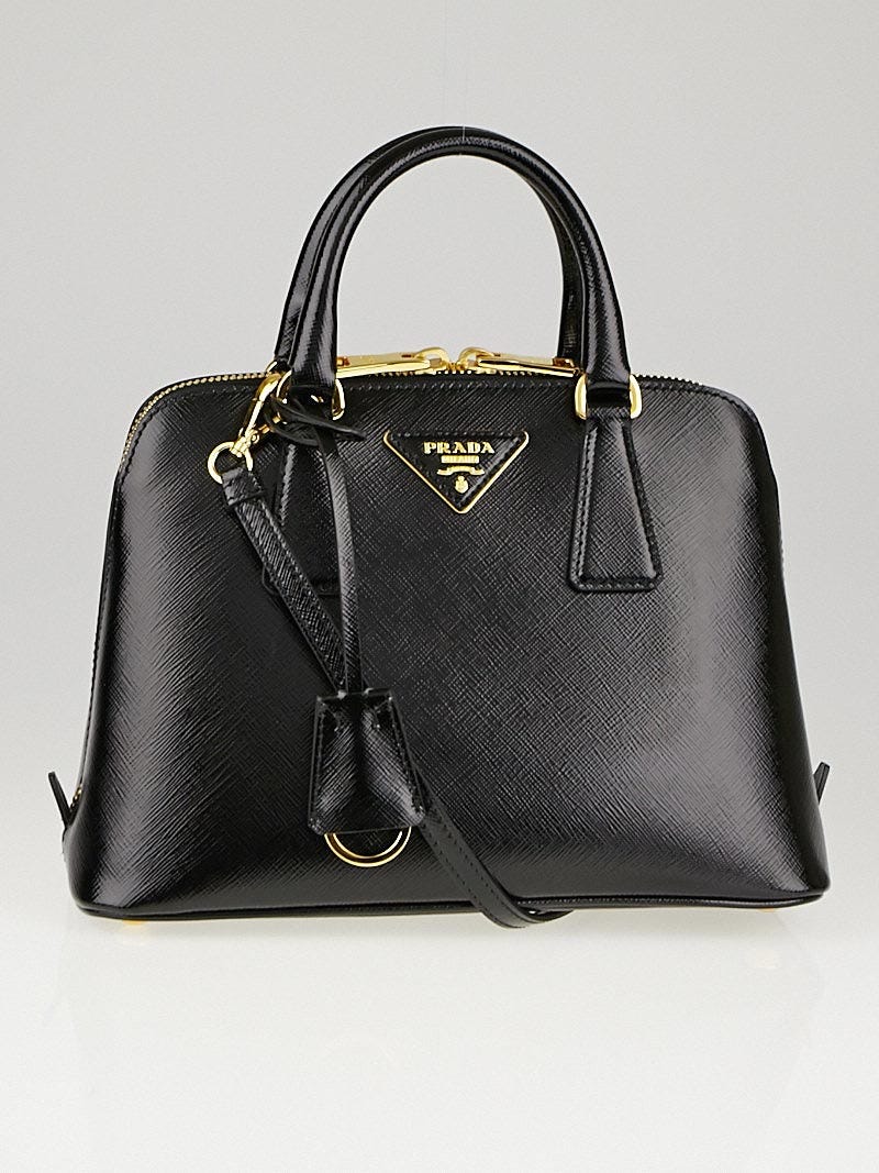 Prada Black Saffiano Vernice Leather Mini Top Handle Bag 1BA838 Yoogi s Closet