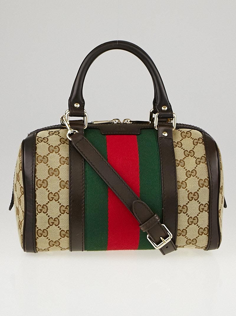 Gucci, Bags, Gucci Ophidia Web Stripe Navy Gg Supreme Canvas Leather  Boston Tote Bag Vintage