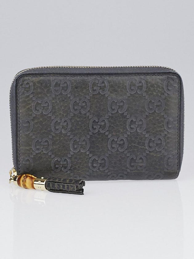 Gucci Grey Guccissima Leather Bamboo Zip Around Wallet